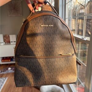 Michael Kors Sheila Medium Brown MK Logo Dome Backpack